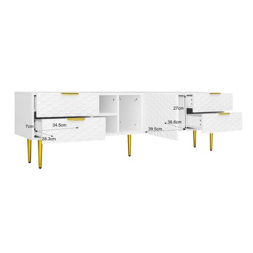 Meuble TV,meuble TV blanc avec structure en maille,table TV, meuble TV de salon,meuble TV,meuble TV peut contenir 70 à 79 pouces,le meuble TV mesure 170 cm de long,40,3 cm de large et 49,9 cm de haut.