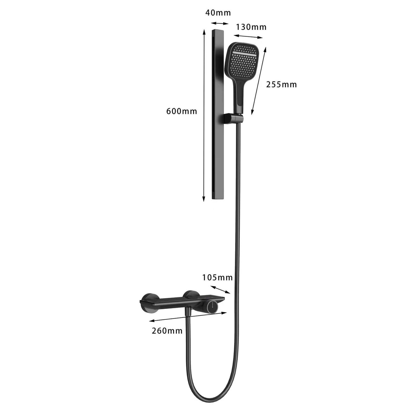 Robinet de Baignoire avec Douchette 3 Jets, Mitigeur Baignoire Cascade Laiton Mitigeur de Baignoire Mural Gris Pistolet Robinet Baignoire avec 150cm Tuyau et Tringle de Douche Réglable