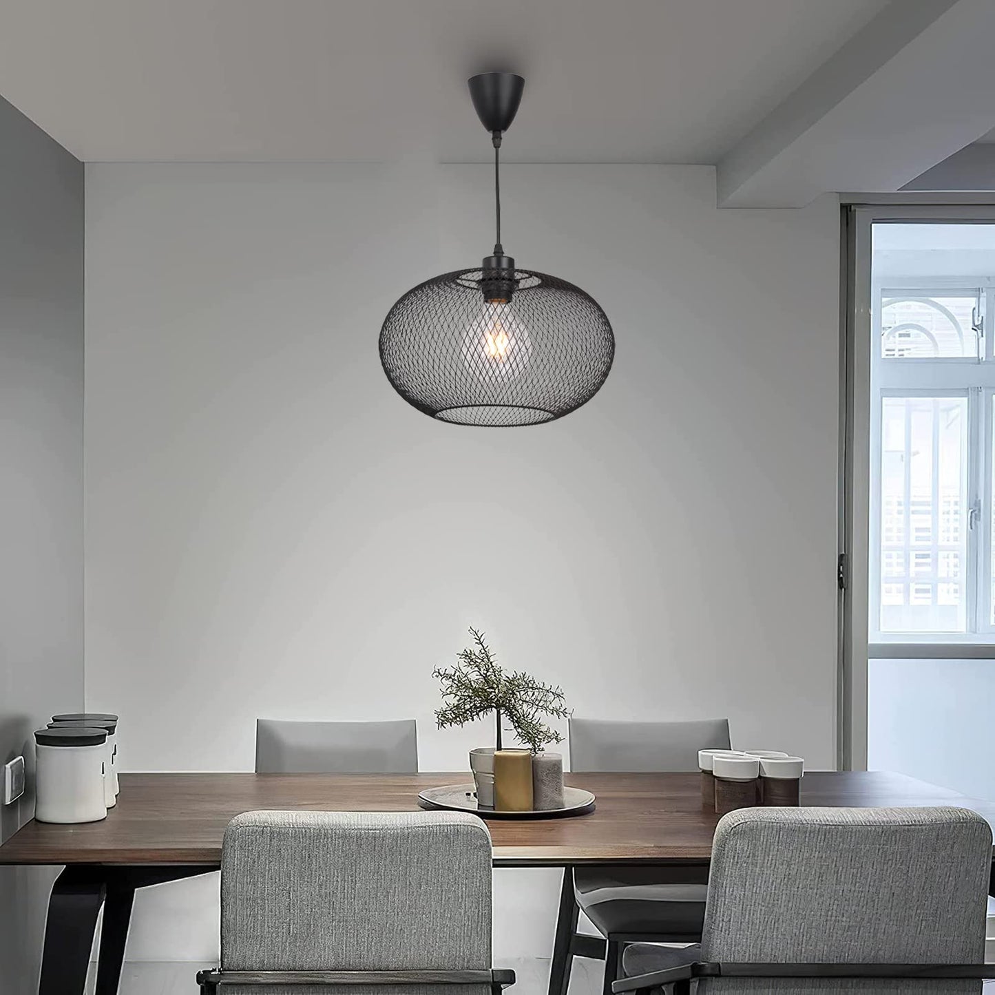Plafonnier rétro, Lustre de ferme noir, Plafonnier Suspension Abat-jour, Métal Lampe Suspension, Pendante Suspension Luminaire Industriel, Ø310mm, max 60W, pour chambre salle à manger salon couloir-C