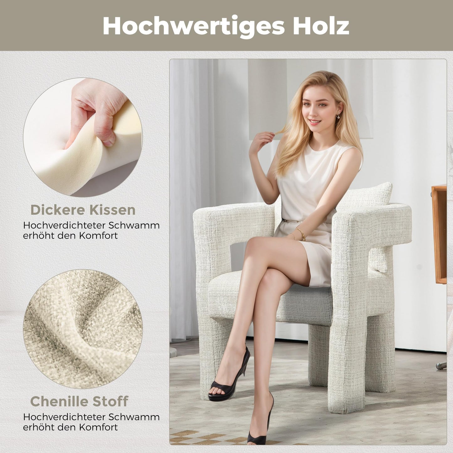 SHUGUANG Chenille Fauteuil de Loisirs, Fauteuil Salon Confortable Fauteuil Velours Utiliser Accoudoirs Creux, Chaise de Lecture avec Coussin Confortable en Vigueur Chambre à Coucher, Salon