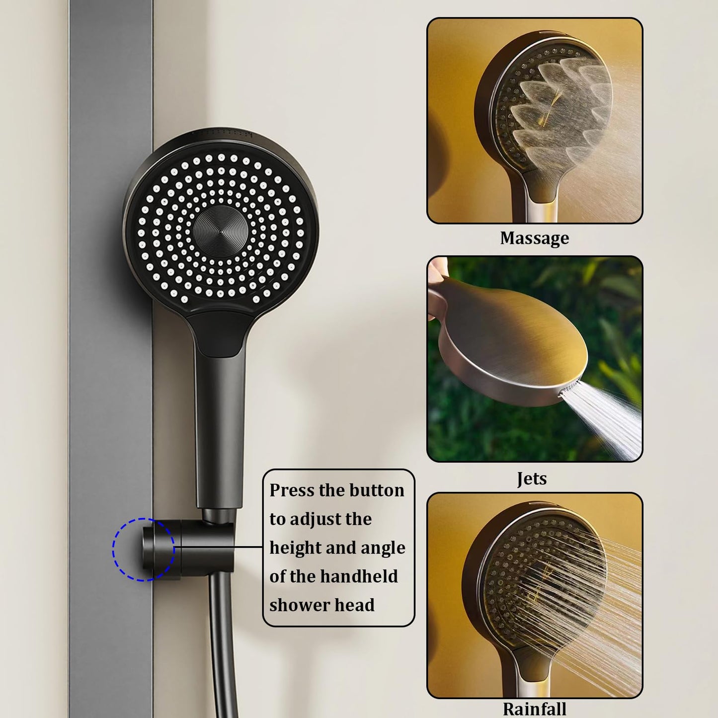 OihPaw Colonne de Douche Gris Pistolet Colonne Douche Salle de Bain Mural Colonne de Douche avec Jet de Taille,Ensemble de Douche avec 32 x 19cm Pommeau de douche,Douchette