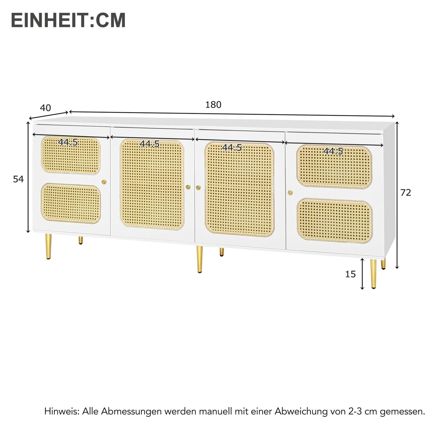 Meuble TV Blanc Banc TV en Rotin avec 4 Portes en Rotin,pour Téléviseurs Jusqu'à 80 pouces,180x40x72cm, Meubles TV élégants pour Salon Chambre,étagères réglables en Hauteur, Grand Espace de Rangement