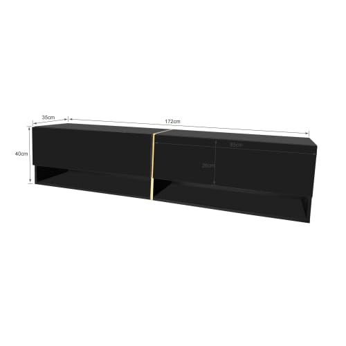 Meuble TV, Meuble TV Noir Suspendu/Autonome, Banc TV avec Rangement combiné, Meuble TV Mural, Table TV, Meuble TV de Salon, Peut accueillir 60-69 Pouces, Taille du Meuble TV 172cmx35cmx40cm