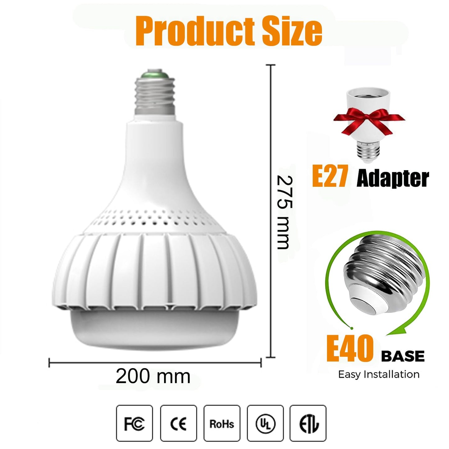 Ampoule LED E40 100W Blanc Froid avec Adaptateur E27, Équivaut Ampoules à Incandescence 800W, 6500K 13000LM Ampoule éclairage Led Non Dimmable Lampe Industriel pour Garage Entrepôt Supermarché