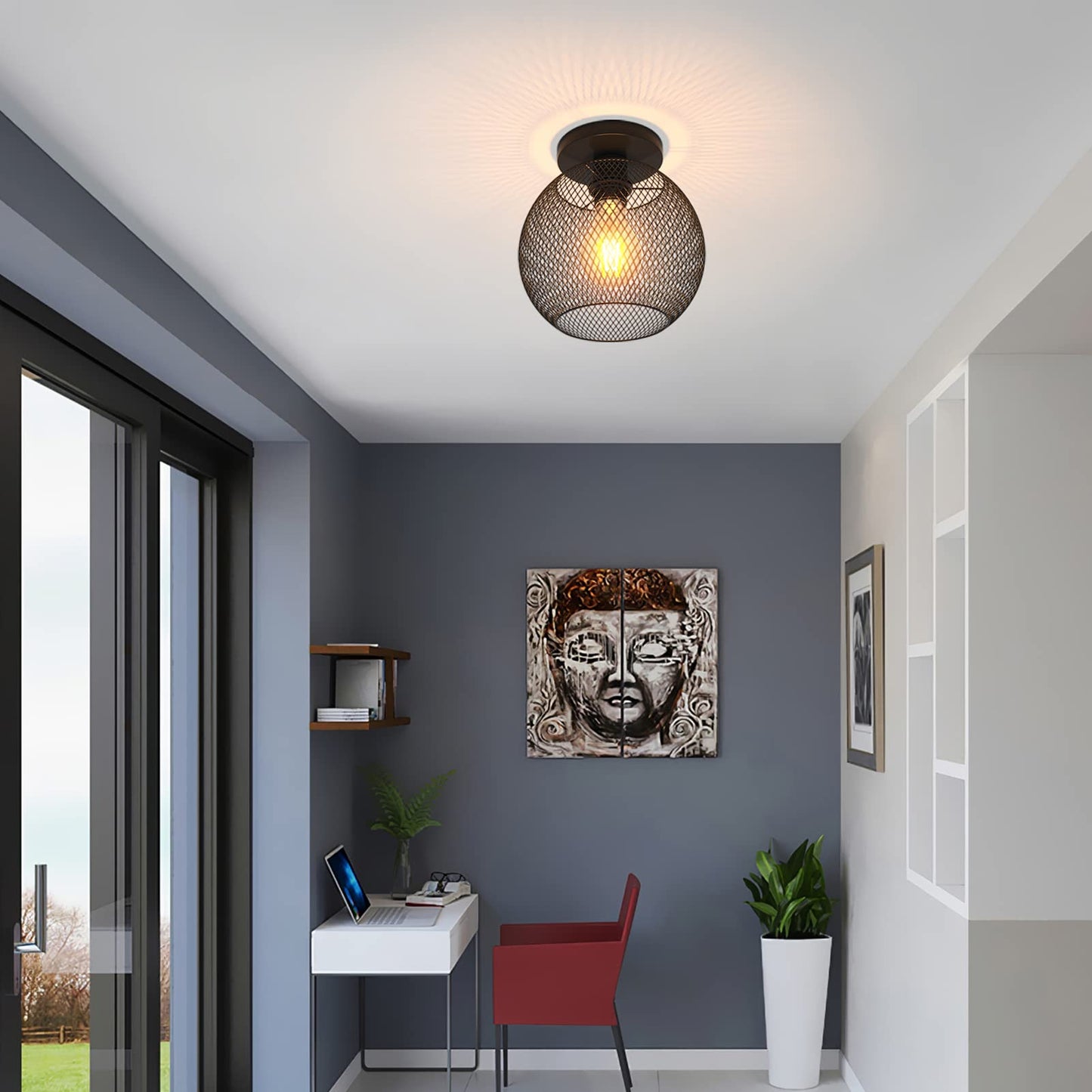 Plafonnier Rétro, Abat-jour à Douille E27 à Cage en fer Rétro de Conception Industrielle, Lustre Cage Style Country, Plafonnier en Métal Noir, pour Intérieur, Restaurant, Café, Bar, Chambre D'enfant-A