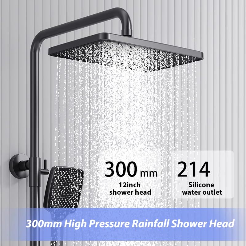 OihPaw Colonne de Douche Thermostatique Systeme de Douche Piano avec Affichage Numérique LED Ensemble de Douche Mitigeur Hauteur Réglable avec 30X21CM Douche de Tête et Douchette
