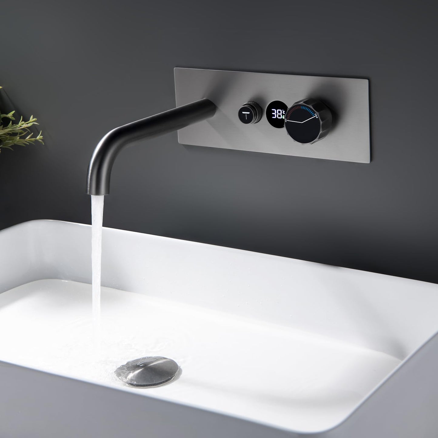 Robinet Noir Mural Salle de Bains avec Affichage de la Température LED Mitigeur Baignoire Robinet Lavabo Encastré Laition pour Baignoire et Lavabo Robinet Froid et Chaud