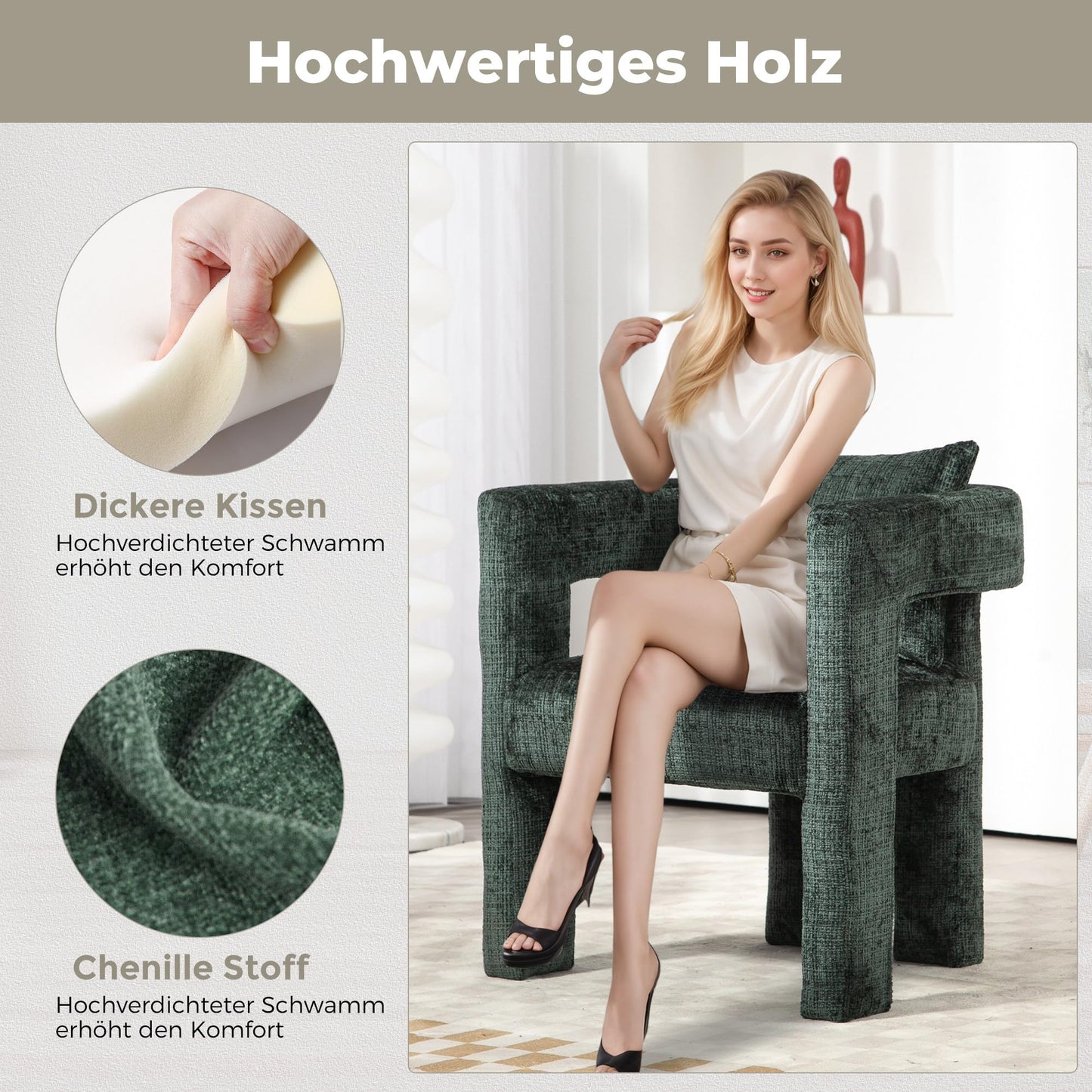 SHUGUANG Chenille Fauteuil de Loisirs, Fauteuil Salon Confortable Fauteuil Velours Utiliser Accoudoirs Creux, Chaise de Lecture avec Coussin Confortable en Vigueur Chambre à Coucher, Salon