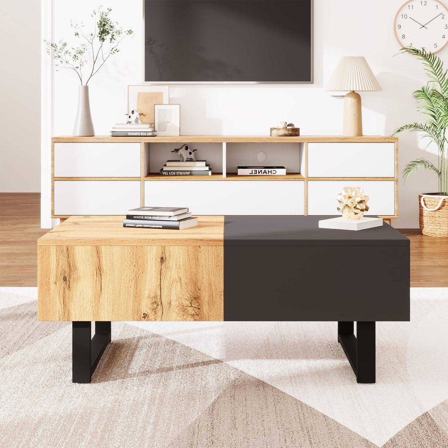 Table basse,Table basse salon,Table basse anthracite, table basse coulissante moderne multifonctionnelle avec rangement caché, support en bois et métal de haute qualité, table basse 155 x 55 x 22 cm