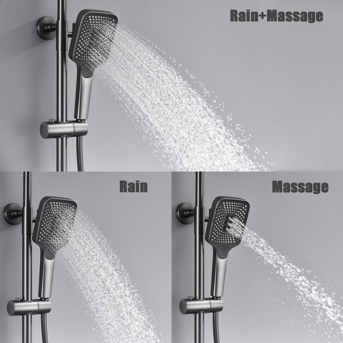 Colonne de Douche Thermostatique Piano Système de Douche Mural Gun Gray Ensemble de Douche Réglable en Hauteur Set de Douche avec Mitigeur,3 Modes Douchette,12 Pouces Douche de Tête,Bidet-Spray