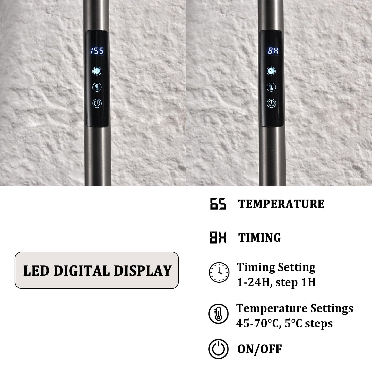 Sèche-Serviette Électrique 110W Porte-Serviettes sur Pied Gris WiFi Intelligent Commande Vocale Chauffe-Serviettes avec Minuterie 45—70°C Chauffant Électrique Radiateur de Salle de Bain 160*45CM