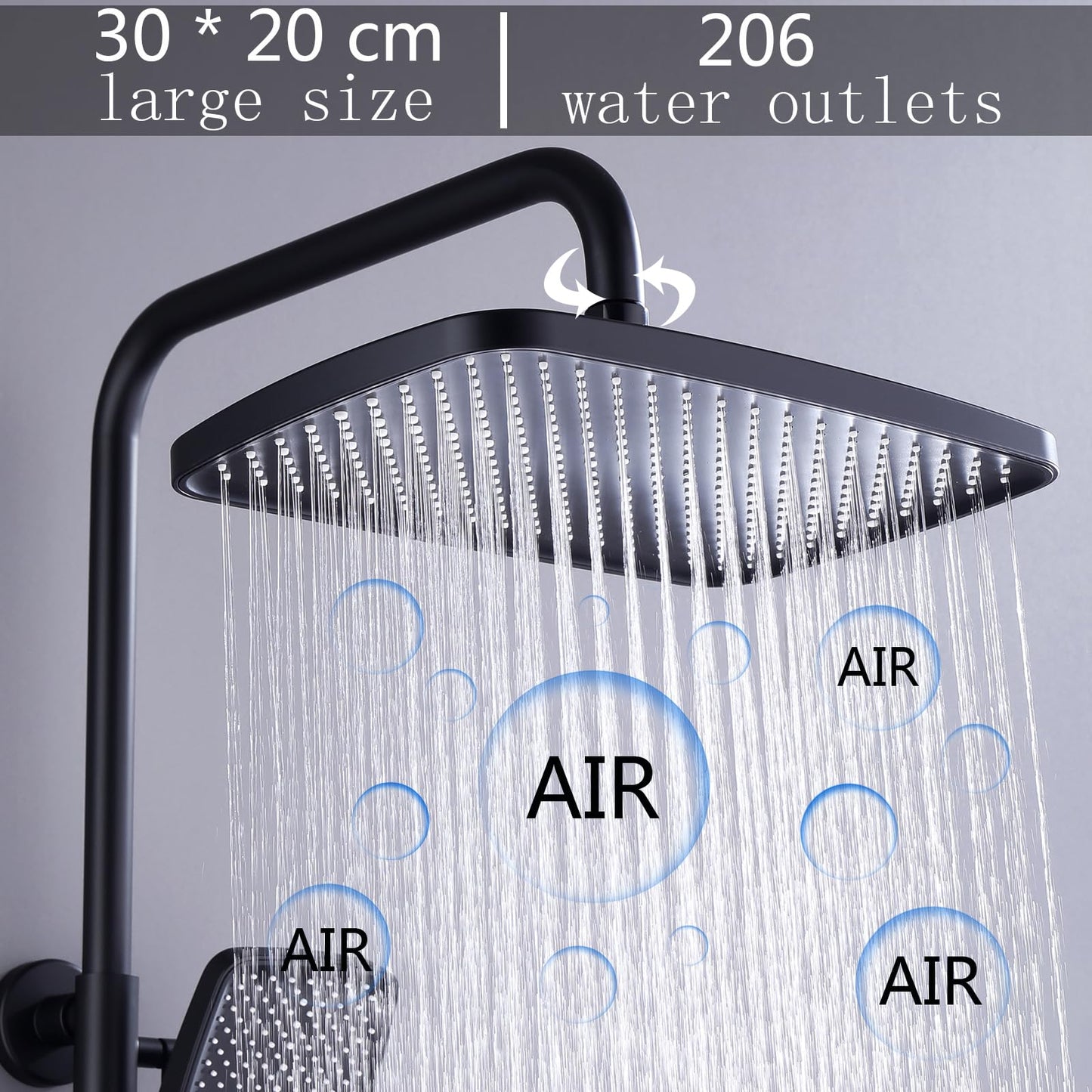 Colonne de Douche Thermostatique Mitigeur en Laiton Système de Douche avec 32 * 20CM Pommeau de Douche, Douchette 3 Fonctions, Robinet de Baignoire Ensemble de Douche Mural (Noir et Blanc)