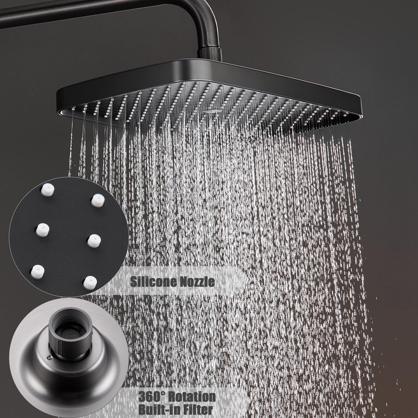 Colonne de Douche Thermostatique, Système de Douche avec Affichage Numérique LED Ensemble de Douche avec 32 * 20CM Pomme de Douche e Douchette à 3 Modes, Bec Baignoire, Bidet Douche (Gris Pistolet)