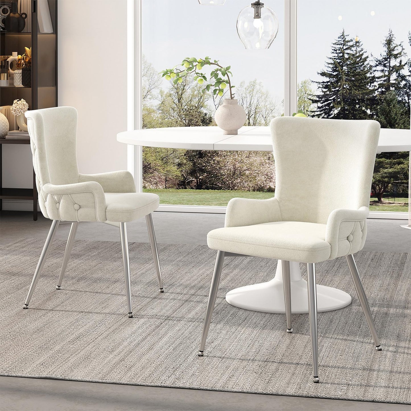 Chaise Salle a Manger Lot de 2, Fauteuil Salon Velours, Chaise de Cuisine Capacité de Charge de 260 LB, Chaise Coiffeuse Salon Chambre Salle à Manger, avec Pieds de Support en Métal Argenté
