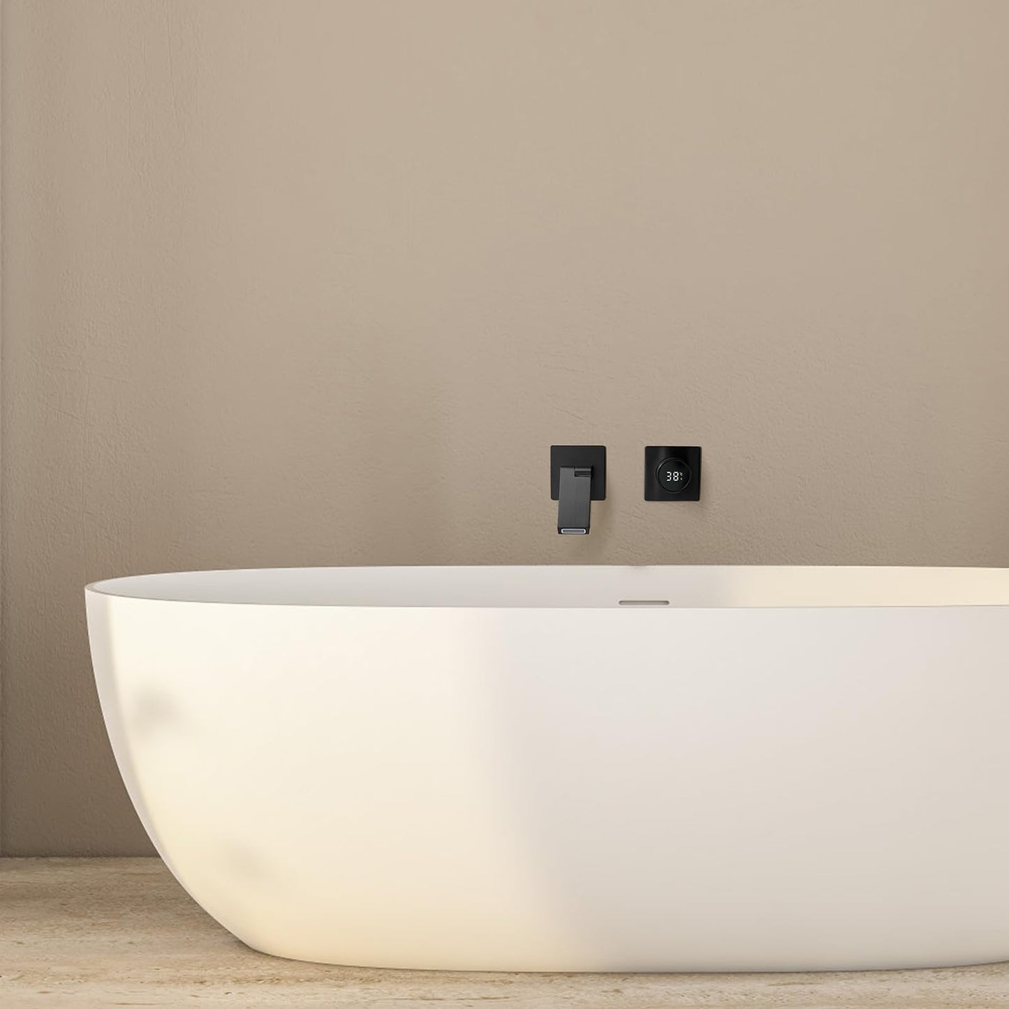 Robinet De Salle De Bain Avec Affichage Numérique LED, Robinet Lavabo Mural Pliable À 180° Mitigeur De Lavabo Robinets Cascade De Baignoire Avec L’Eau Froide & Chaude
