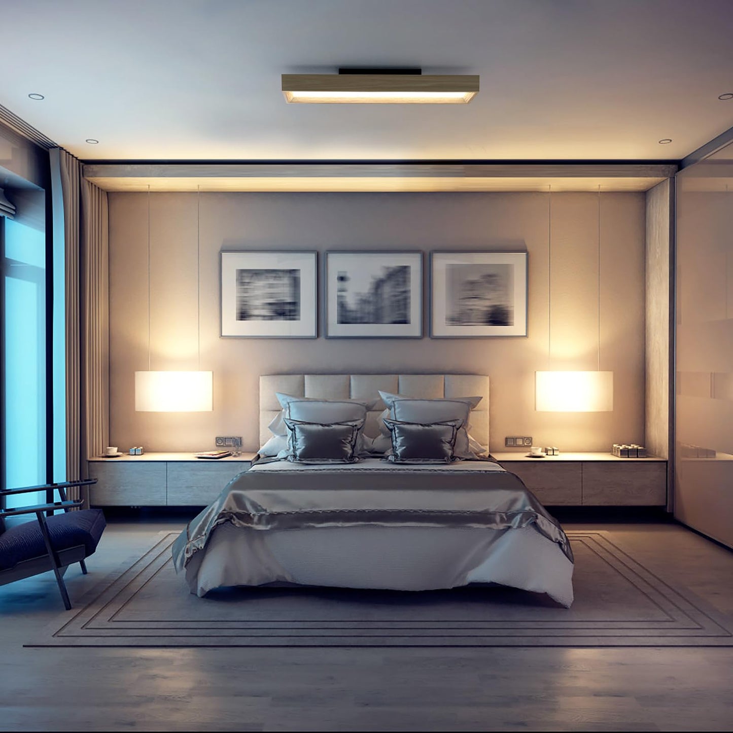 Plafonnier LED Salon, 30W Luminaire Plafonnier Cuisine Moderne, Lumière blanche 6000k, Lampe de plafond Rectangle pour Chambre Salon Cuisine, Long 65cm