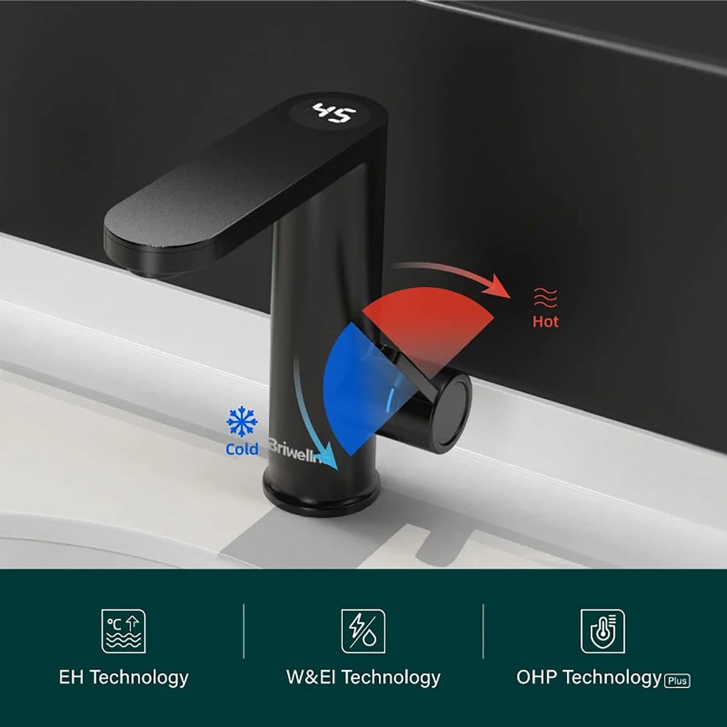 Robinet électrique Eau Chaude 3,2 kW 220V Robinet D'eau Chaude Instantané ABS Noire Robinet Chauffant Instantané avec Affichage de la Température LED, Pour Cuisine, Salle De Bain