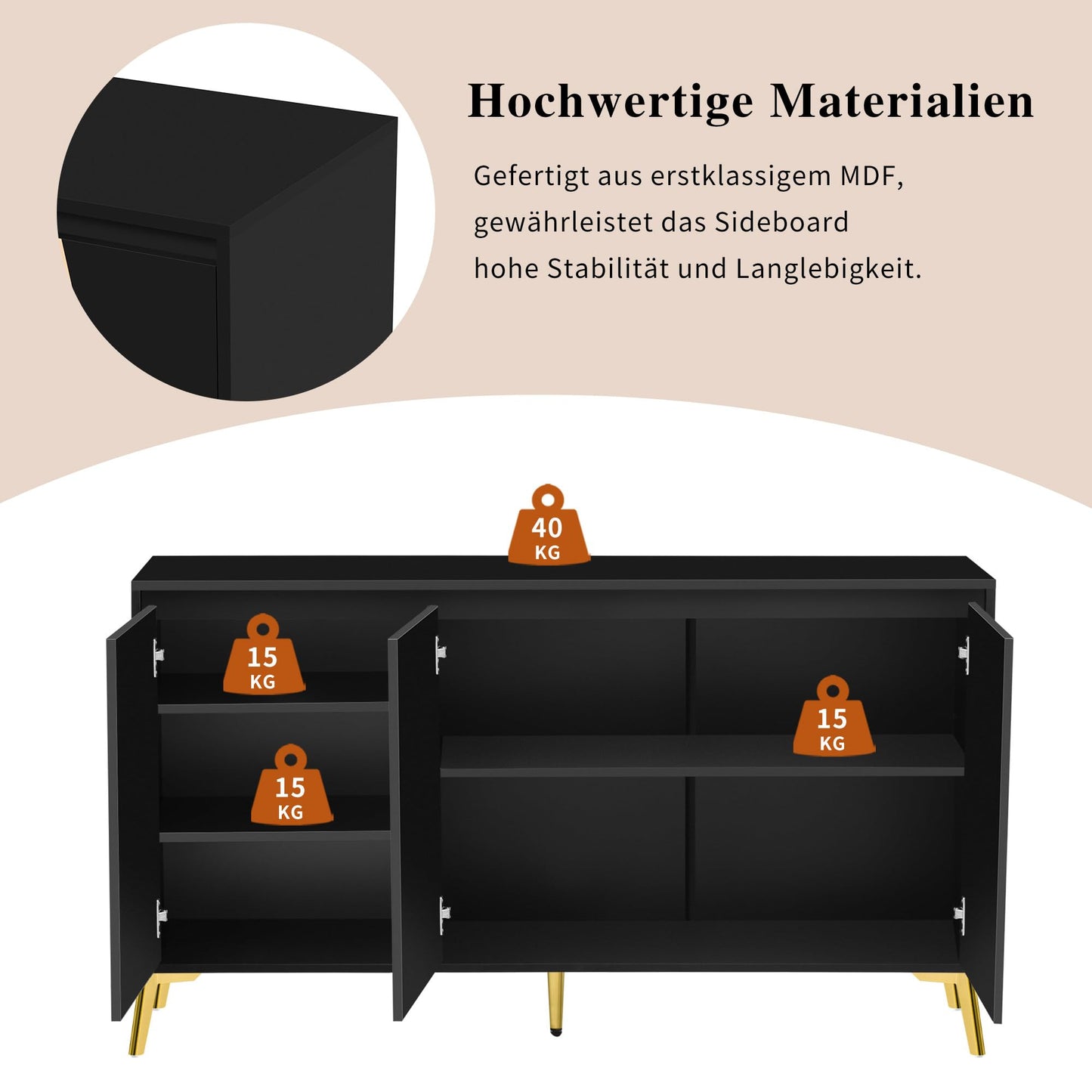 Buffet de Style Moderne au Design Unique Bahut avec 3 Portes, Sans Poignées, Armoire Latérale de Salon, Meuble Buffet de Cuisine, Armoire de Rangement pour Salle à Manger, Entrée (Blanc/Noir)