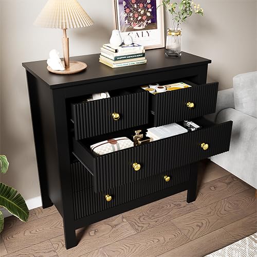 Peiaw Commode,Noir bahut de Salle a Manger,Commode Verticale à 5 tiroirs,Commode avec poignées dorées, casier, Meuble à Chaussures 79 x 39.5 x 80.5 cm, adapté pour Balcon, Chambre et Bureau