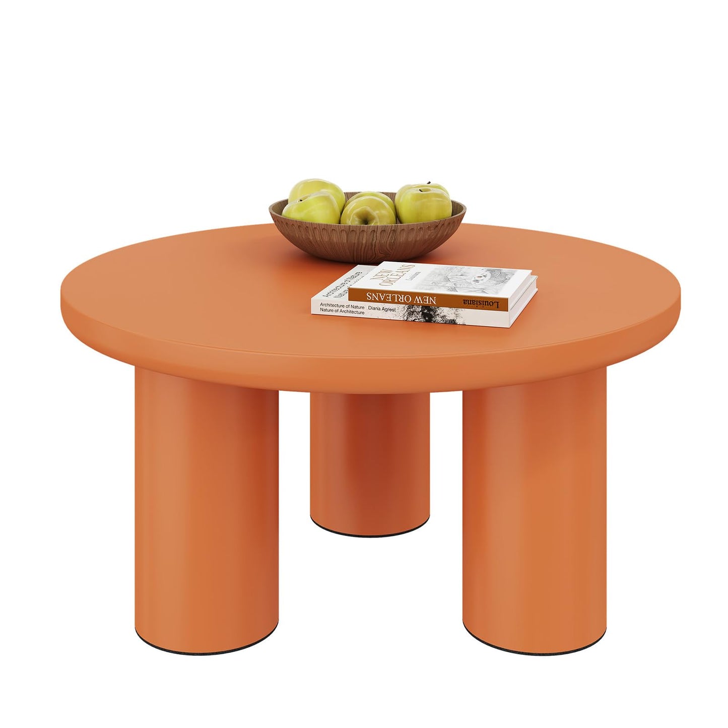 Peiaw Table Basse,Table de Salon,Table Basse Minimaliste Moderne,Table Basse Ronde,Table Basse de Salon Orange,Colonne de Support cylindrique,Table Basse diamètre 72,2 cm, Hauteur 35,35 cm