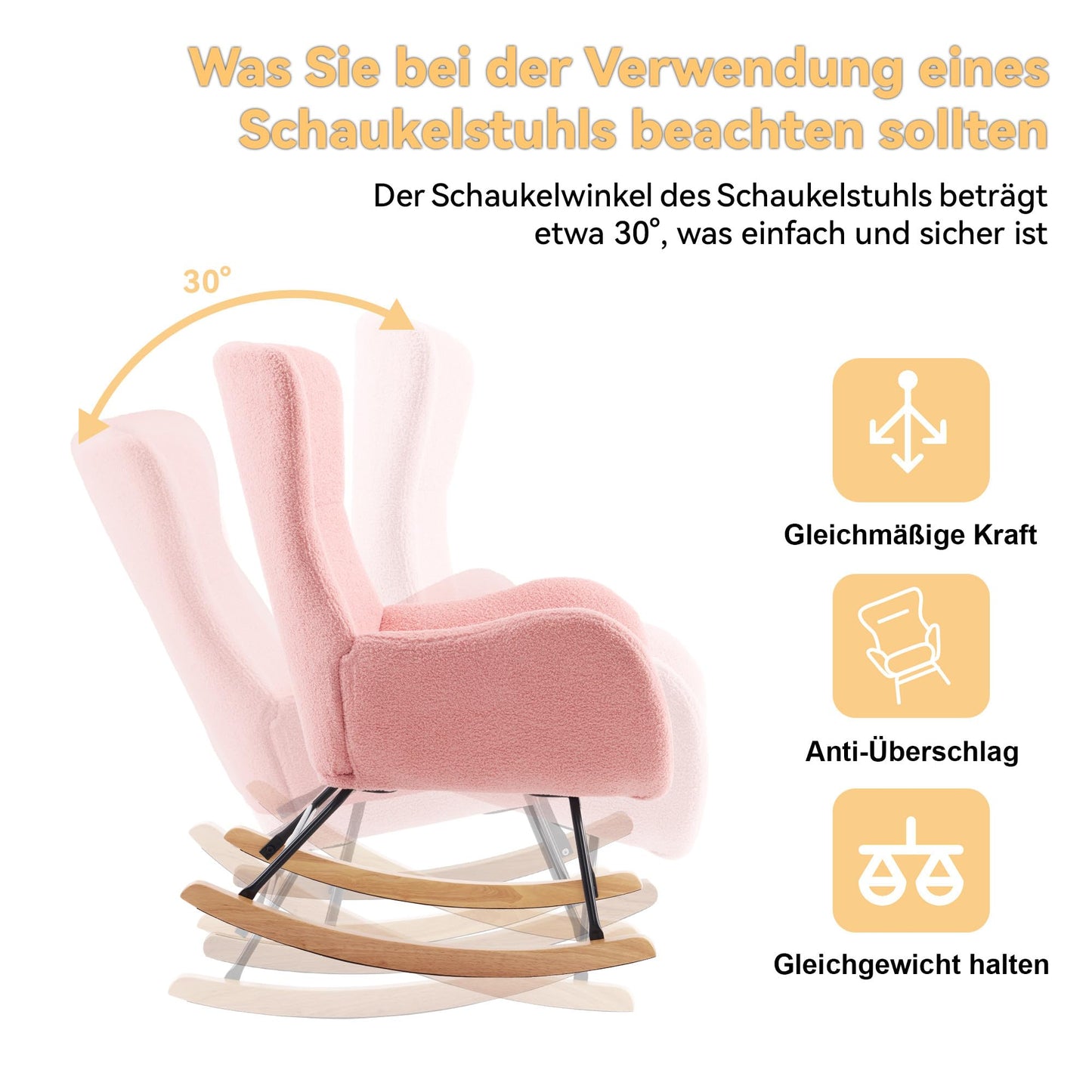 SHUGUANG Chaise a Bascule avec Cadre en Bois Massif, Fauteuil À Bascule Teddy-Fleece-Stoff, Conception Simple Chaise de Lecture Fauteuil Bascule en Vigueur Chambre à Coucher, Salon