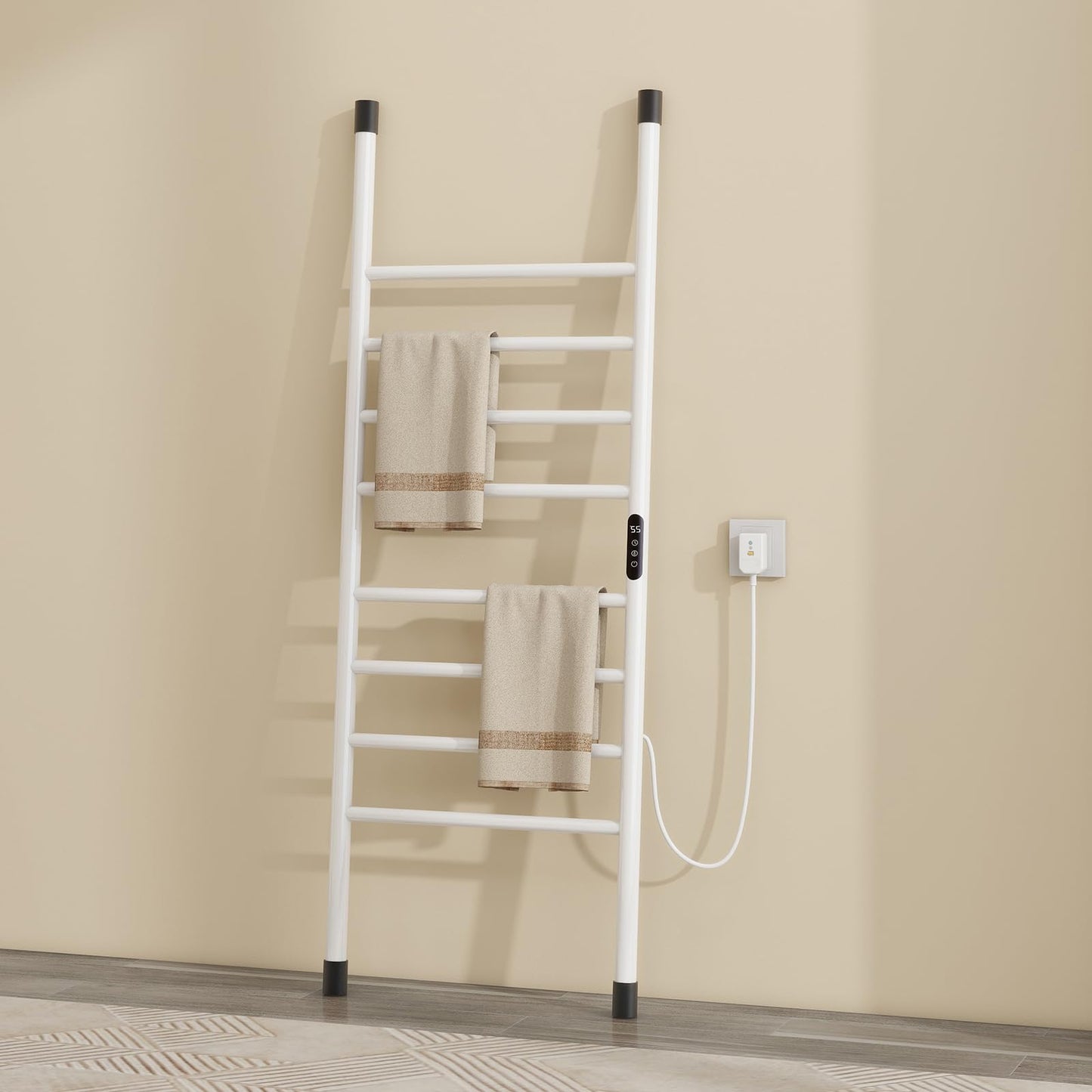 OihPaw Sèche-serviette électrique Seche Serviette sur Pied de Type échelle, Chauffe Serviette Salle de Bain,Warm Towel,Porte-Serviettes électrique,avec Minuterie&Température Réglable