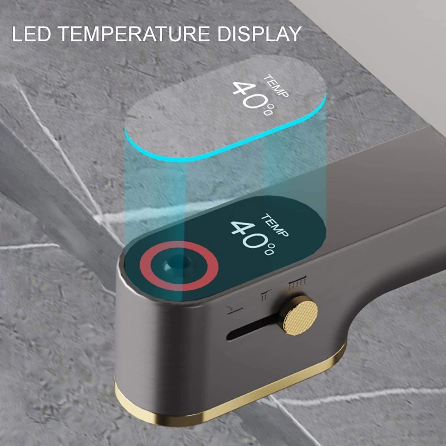 Robinet De Salle De Bain Avec PulvéRisateur Extractible, LED Affichage NuméRique De La TempéRature Rotation à 360 DegréS Robinet D'éVier De Salle De Bain Avec Trois Modes Gris