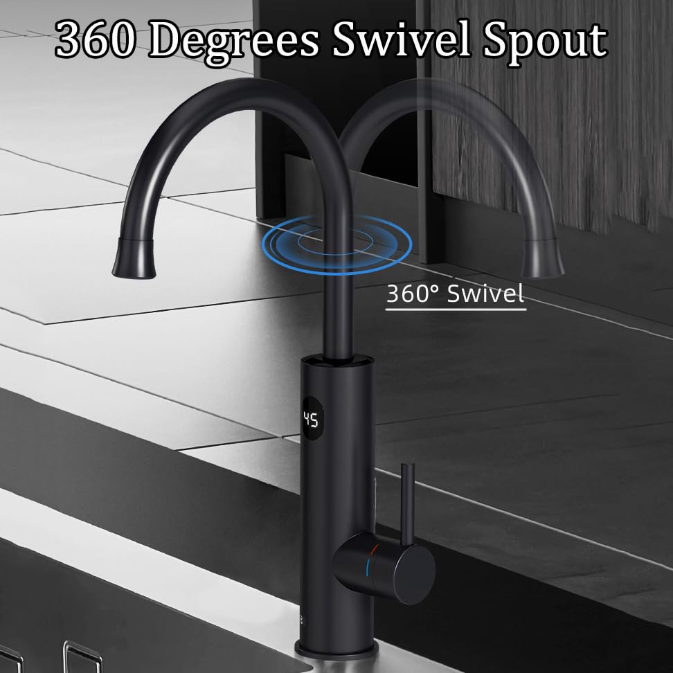 Robinet Électrique Cuisine 3200W Robinet D'eau Chauffant Avec Chauffe-eau Intégré, Robinet D'eau avec Affichage de la Température, Robinet Rotatif 360°