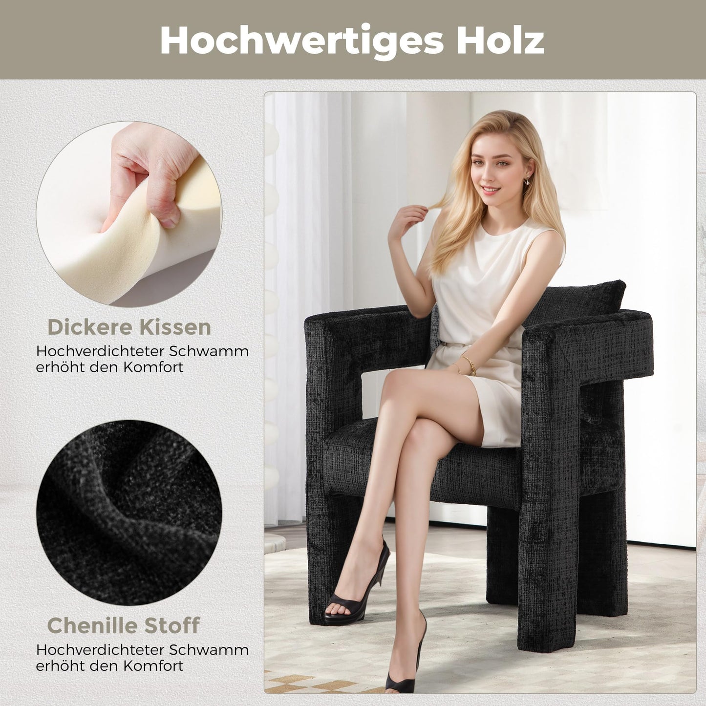 SHUGUANG Chenille Fauteuil de Loisirs, Fauteuil Salon Confortable Fauteuil Velours Utiliser Accoudoirs Creux, Chaise de Lecture avec Coussin Confortable en Vigueur Chambre à Coucher, Salon