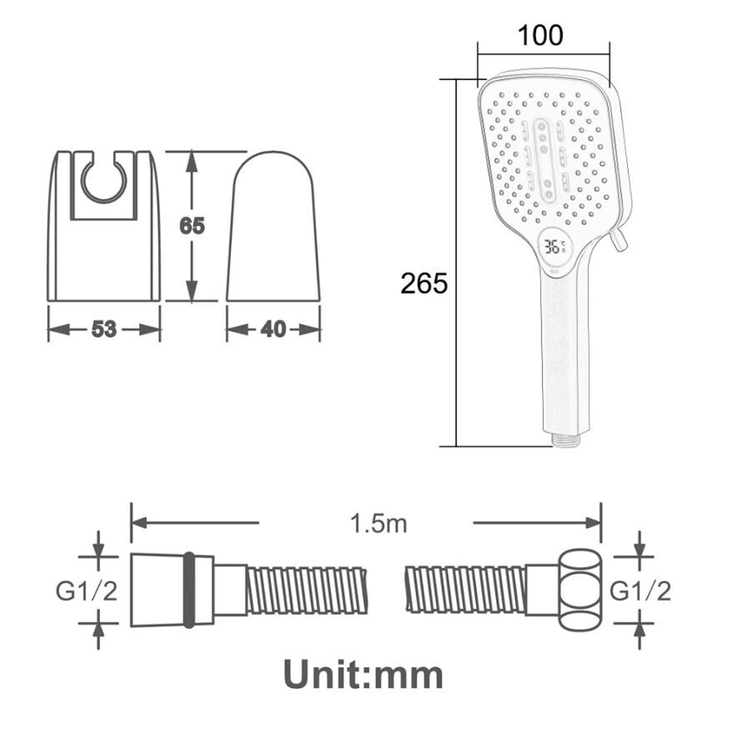 Pommeau de Douche avec 3 Modes, Haute Pression Douchette à Main Anti Calcaire Pommeau Douche Economie Deau Pommeau de Douche avec 1.5M Tuyau de Douche, Support de Douche (Gris Pistolet)
