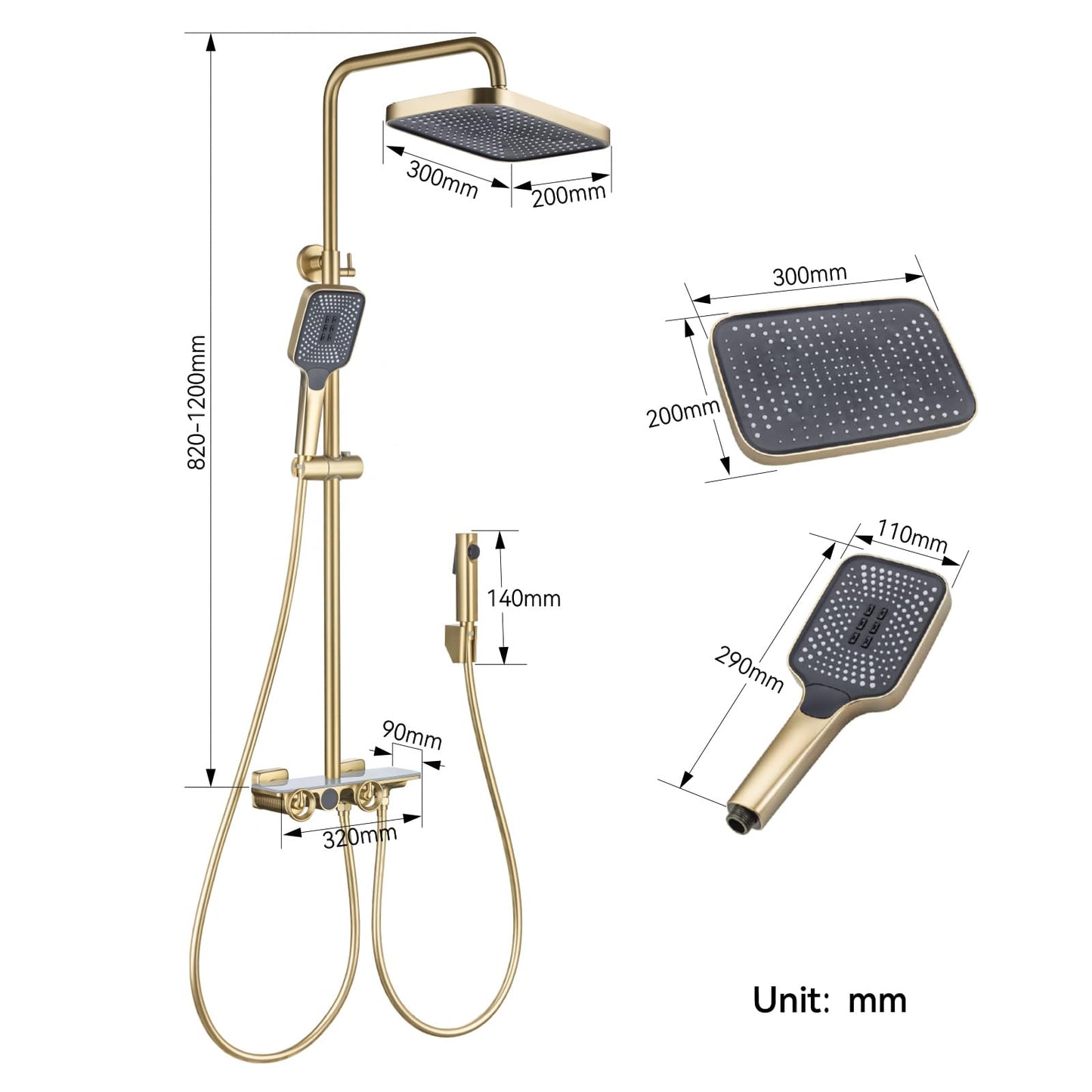 Colonne De Douche Thermostatique, Ensemble De Douche à Affichage NuméRique LED, Pomme De Douche 13 Pouces, Corps en Laiton, RéGlable en Hauteur, Pistolet Booster, avec Mitigeur Bain Encastré