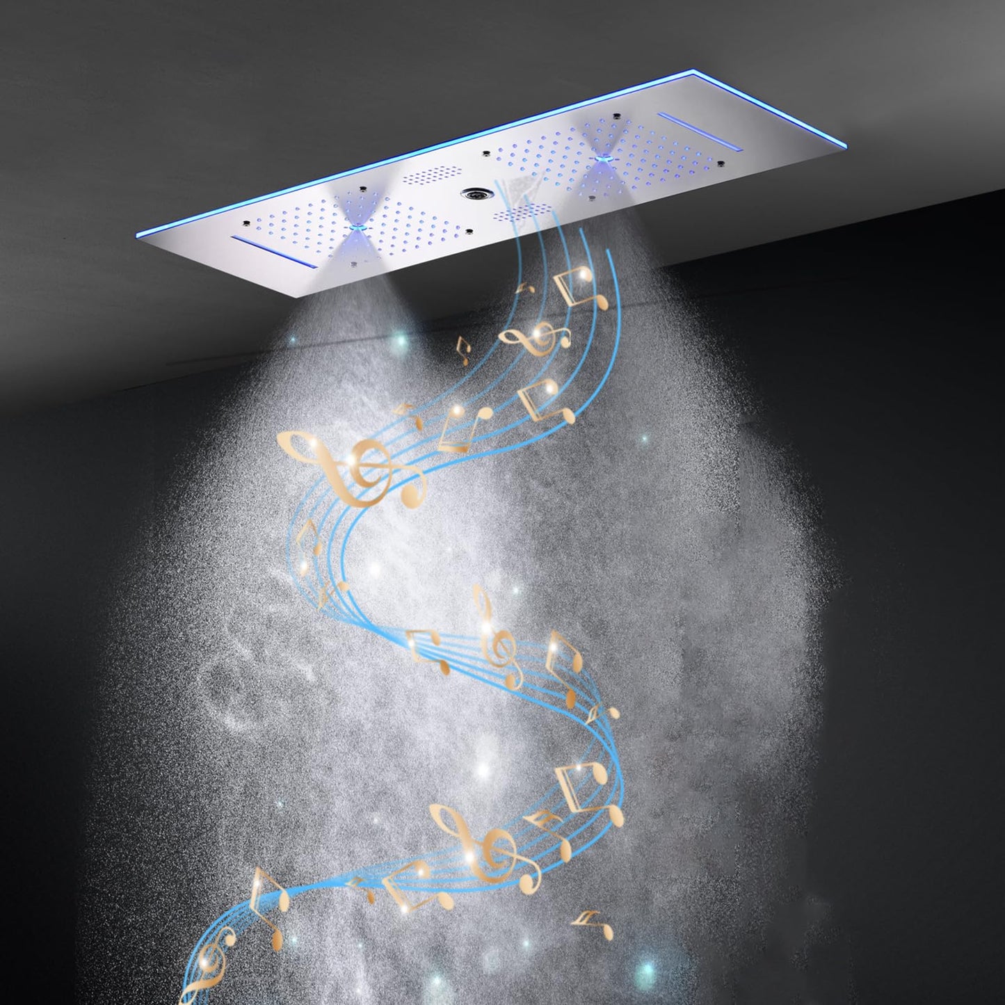 Pommeau de Douche Musique Pommeau Douche LED 64 Couleurs Pommeau de Douche Economie Deau Acier Inoxydable Pomme de Douche Chrome 900 * 300 mm Pomette Douche