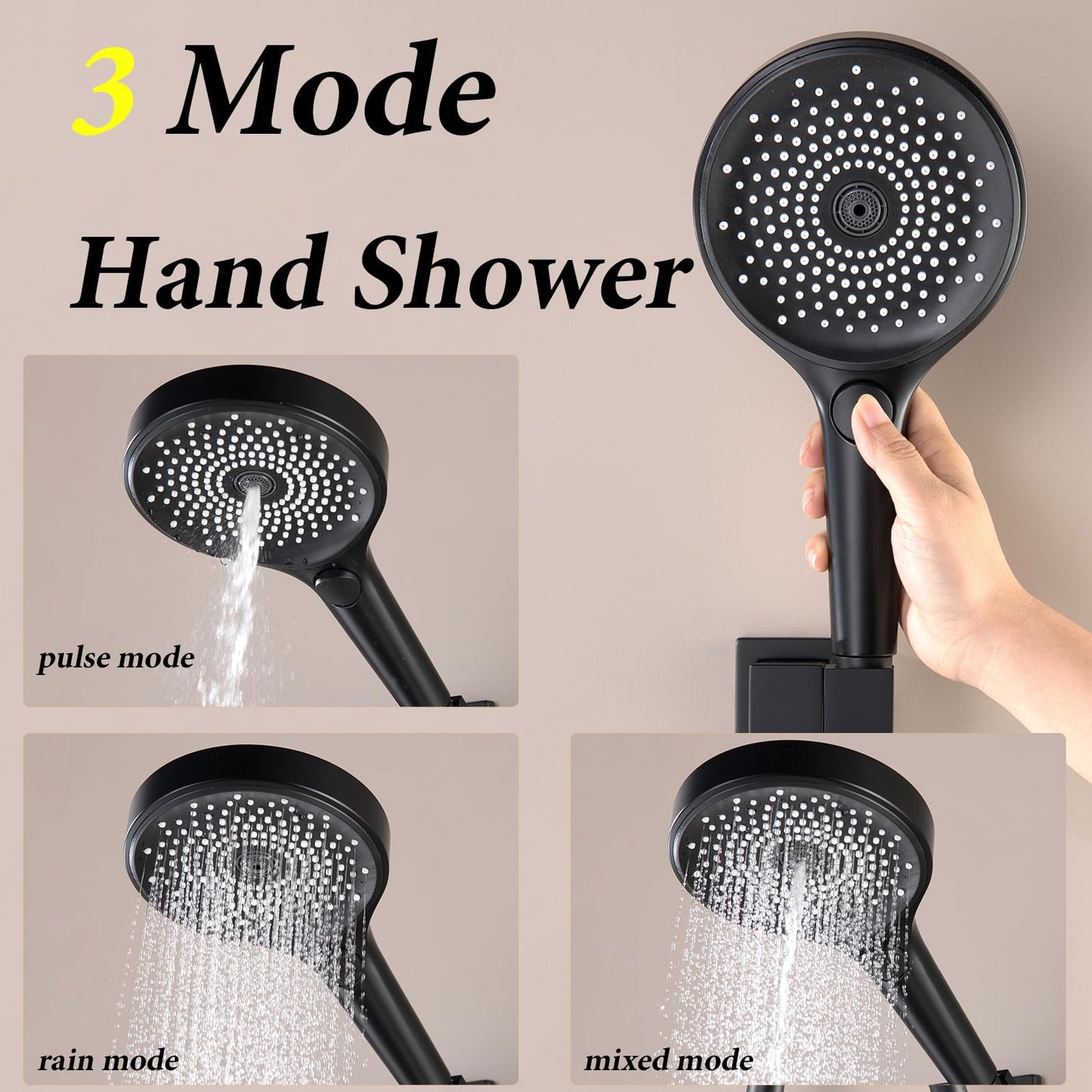 OihPaw Ensemble de Douche Encastré Colonne Douche Thermostatique Noir Système de Douche avec Affichage Numérique LED, 32CM Cascade et Pluie Tête de Douche Rond