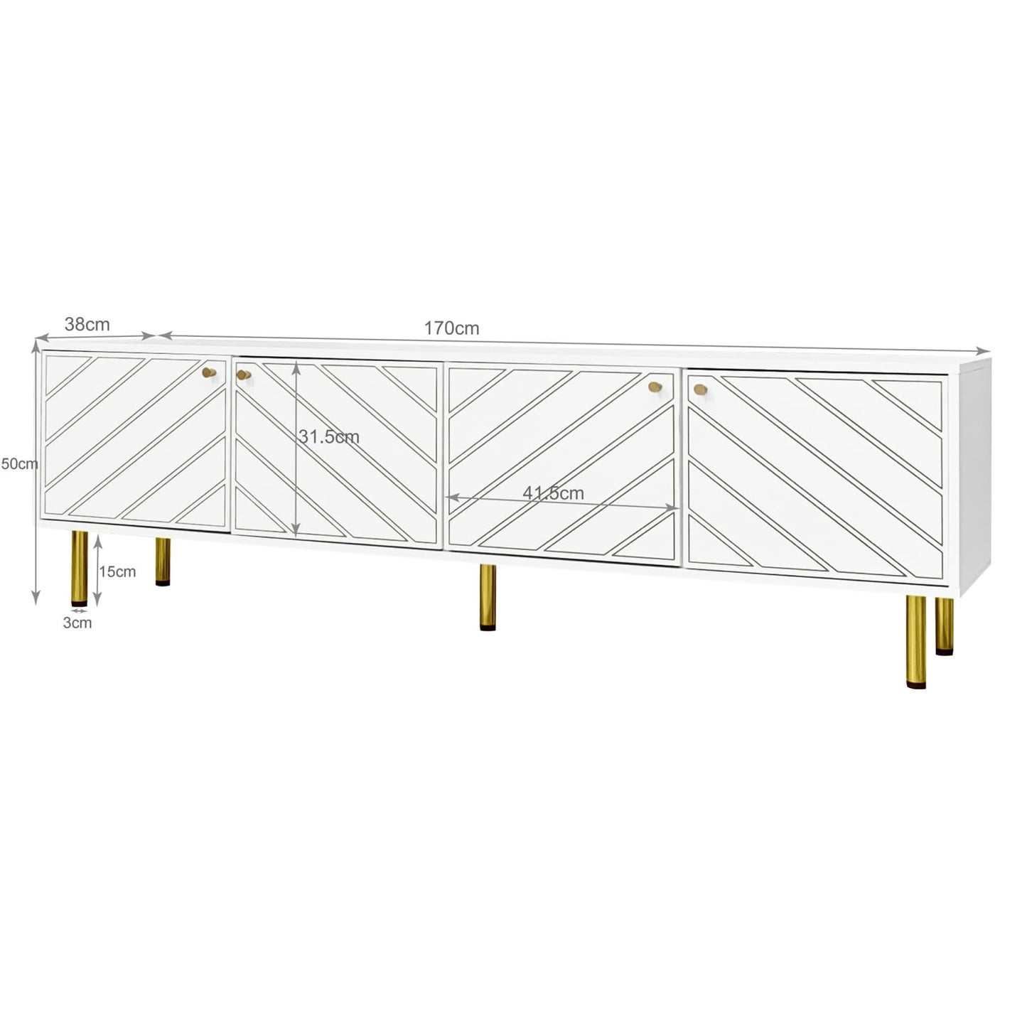 Peiaw Meuble TV,Meuble TV Blanc,Salon Chambre Meuble TV,Peut accueillir des téléviseurs jusqu'à 50 Pouces,Meuble TV à Quatre Portes,170x38x50cm,adapté aux Chambres et aux Salons.