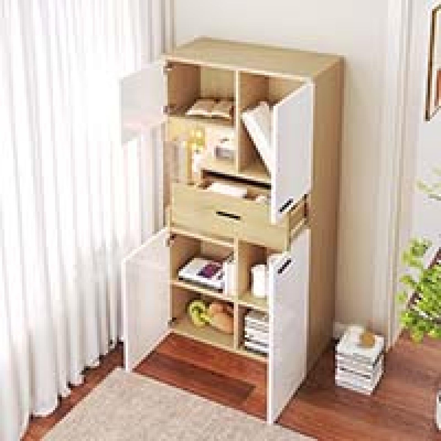 Buffet,Meuble de cuisine rangement,buffet Blanc avec 4 portes et 1 tiroir, buffet avec éclairage LED,Armoires avec éclairage, meubles avec portes vitrées,mobilier moderne 150 x 40 x 78 cm,vitrine