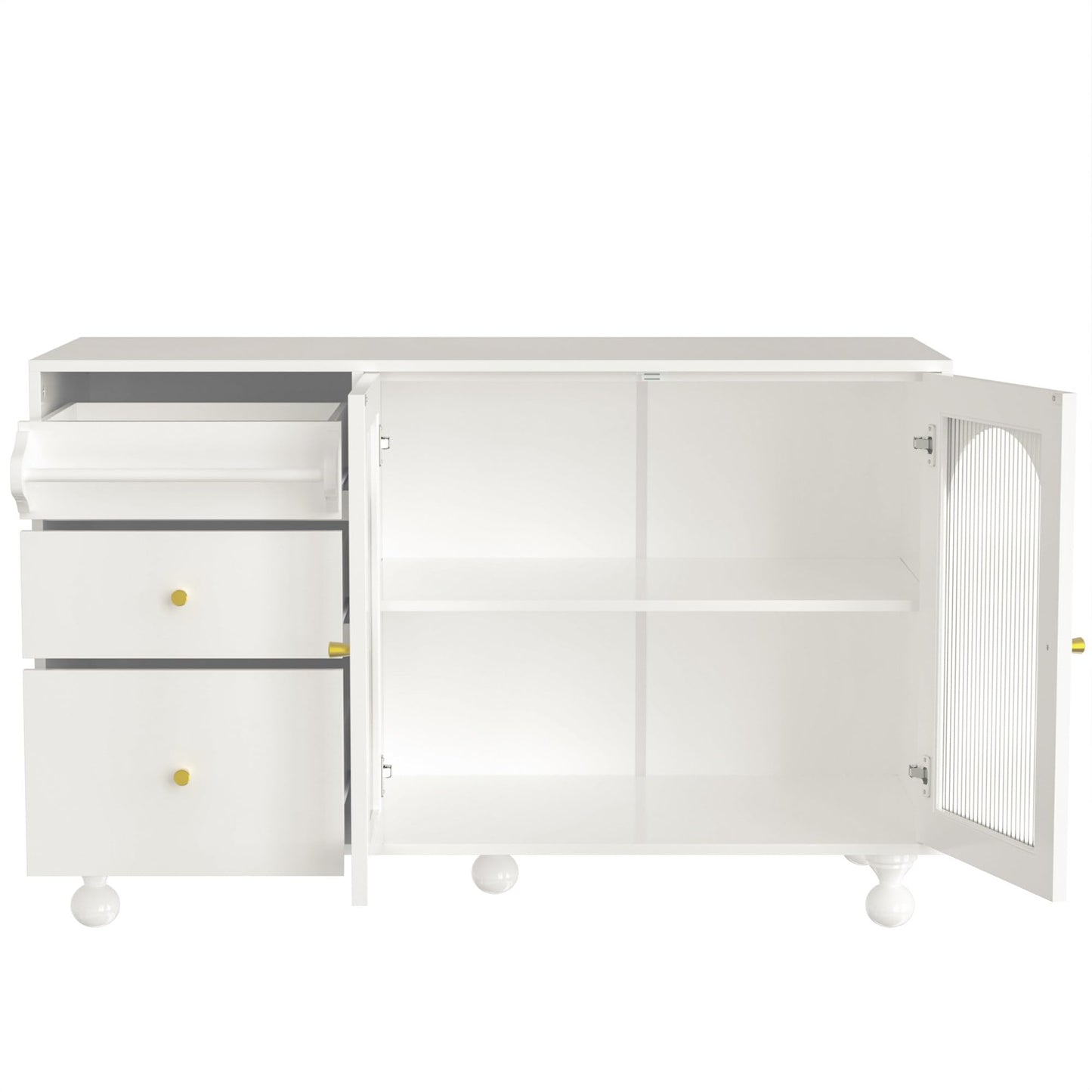 120 x 40 x 75.5 cm Armoire de Rangement Polyvalente, Armoire de Salon avec 3 Tiroirs et 2 Porte D'armoire Vitrée et Porte-Serviettes, Buffet Cuisine Applicable à Cuisine, Salon, Salle à Manger