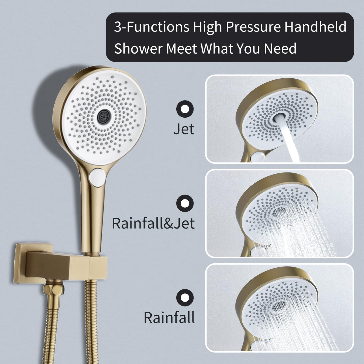OihPaw Colonne De Douche Thermostatique Musique Or Brossé,300x900mm LED 64 Couleurs 4 Fonctions SystèMe De Douche EncastréE,Acier Inoxydable 304,Pluie,Cascade,Colonne D'Eau