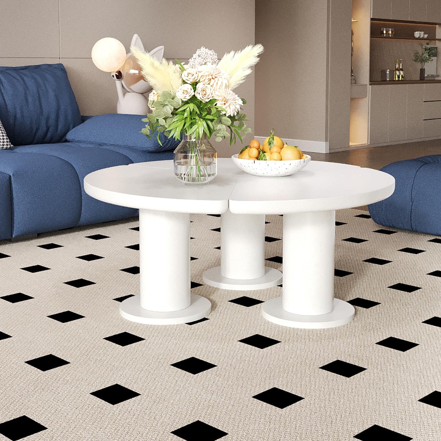 Peiaw Table Basse,Table de Salon,Table Basse Minimaliste Moderne,Table Basse Ronde,Table Basse de Salon Blanche,Colonne de Support cylindrique,Table Basse diamètre 100 cm, Hauteur 40 cm