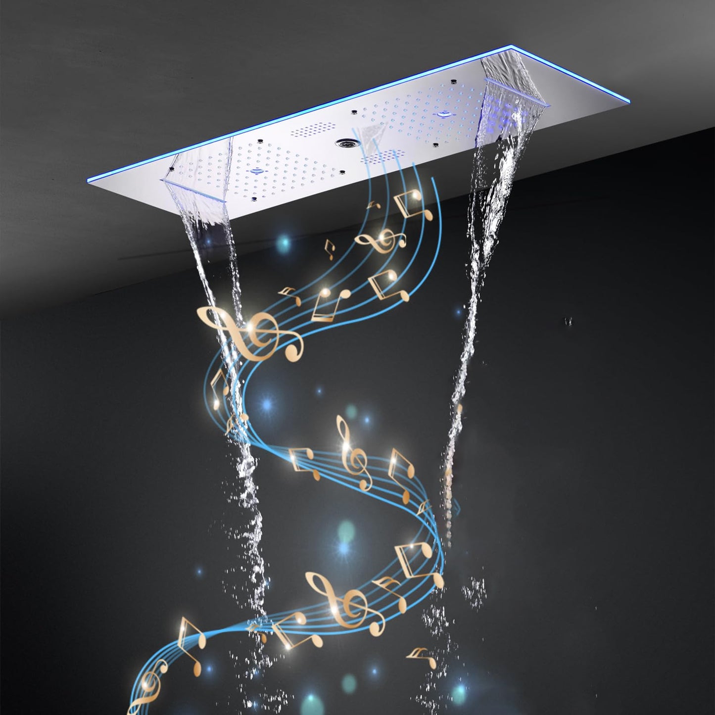 Pommeau de Douche Musique Pommeau Douche LED 64 Couleurs Pommeau de Douche Economie Deau Acier Inoxydable Pomme de Douche Chrome 900 * 300 mm Pomette Douche