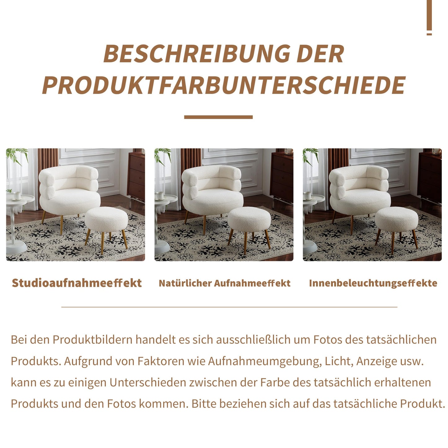 SHUGUANG Blanc Fauteuil Teddy, Lazy Chaise avec Repose Pied, Fauteuil Salon Avoir 69 cm Assise, 17 cm Coussin D'Épaisseur, Charge 100 kg, Fauteuil Chambre en Vigueur Chambre à Coucher, Salon, Dortoir