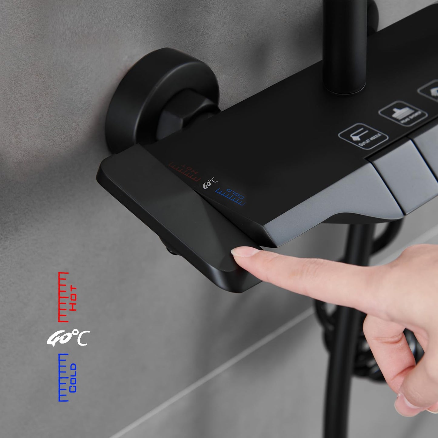 OihPaw Colonne de Douche Thermostatique Noir Mitigeur en Laiton Système de Douche avec Pommeau De Douche, Douchette, Bidet Douche, Robinet De Baignoire,Réglable Ensemble de Douche pour Salle de Bain