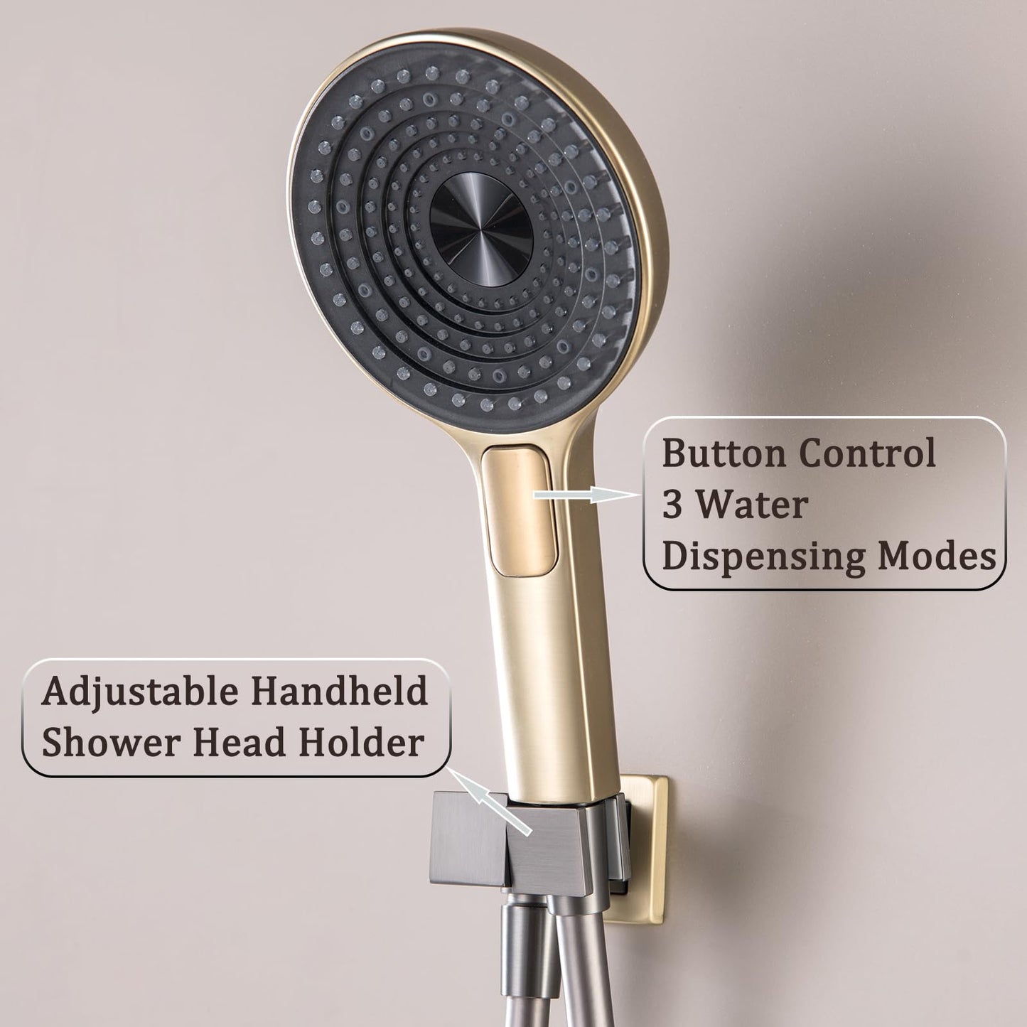 Colonne de Douche Thermostatique, Gris Pistolet et Or Brossé Colonne Douche Encastrable 2 Fonctions Ensemble de Douche Mural Kit de Douche avec Pommeau de Douche et Douchette