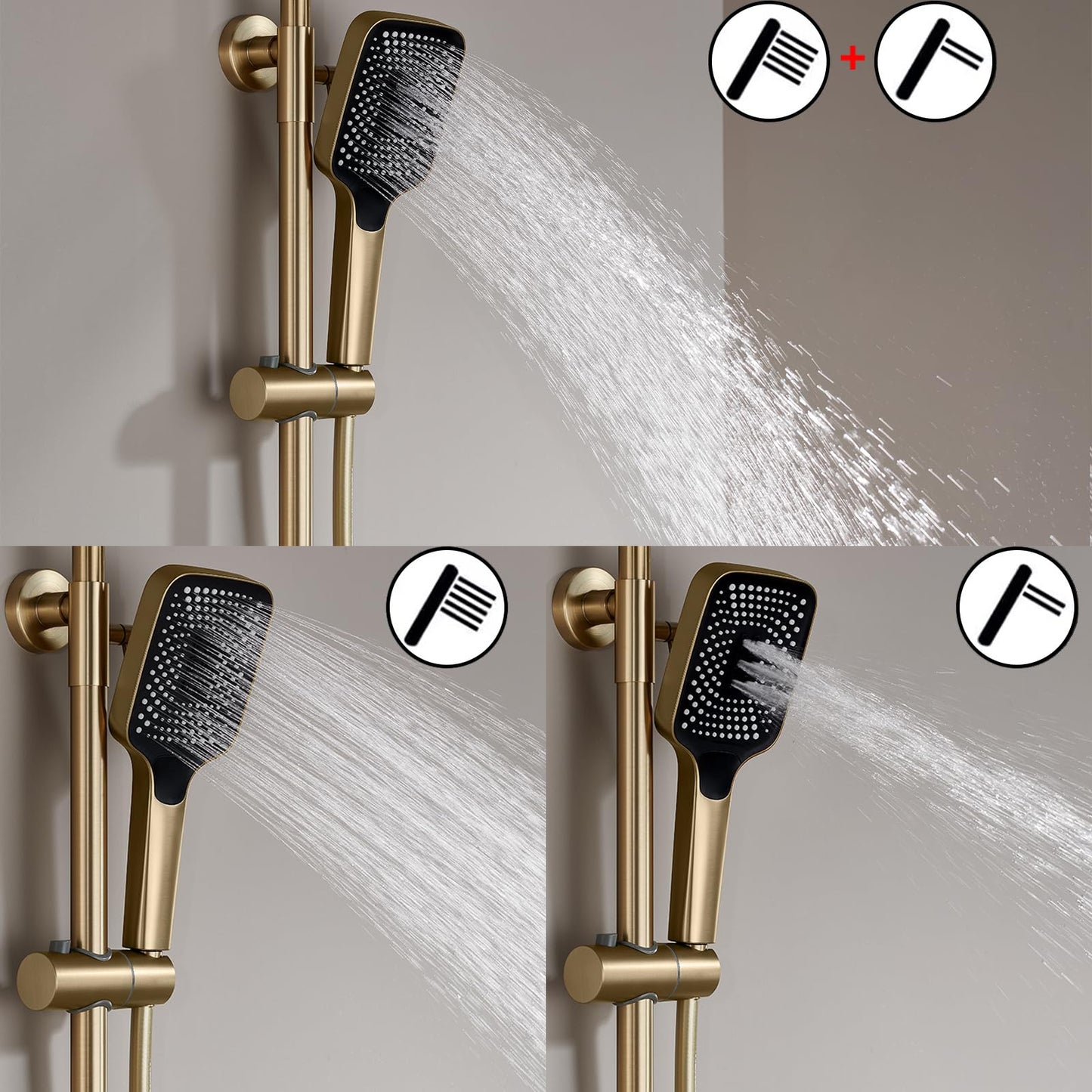 OihPaw Or Brossé Colonne de Douche avec Mitigeur, Système de Douche avec Affichage Numérique LED Ensemble de Douche avec 32 * 20CM Pomme de Douche e Douchette à 3 Modes