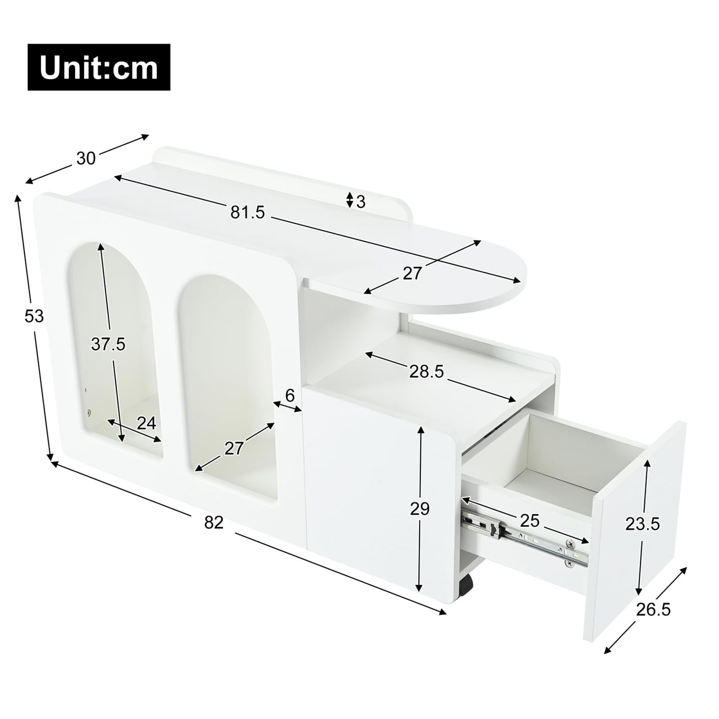 Peiaw Buffet,Meuble de Rangement,Commode,Compartiment Ouvert,Buffet Blanc,82 x 30 x 53 cm Armoire latérale Design en Arc,Convient aux Restaurants, Chambres, balcons, Bureaux