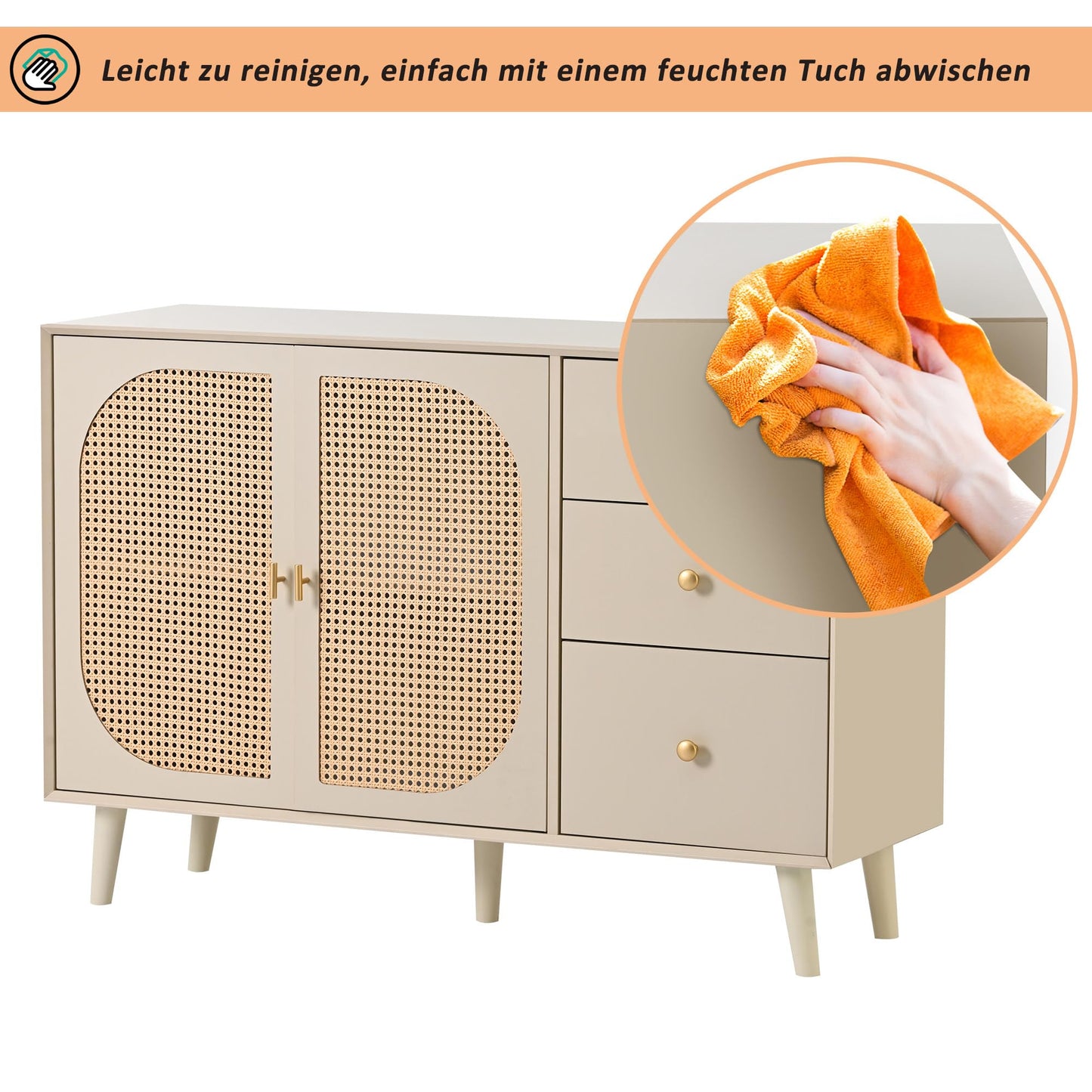Buffet Salon Élégant Commode avec 2 Portes et 3 Tiroirs, Meuble Buffet, Grand Espace de Rangement, Bahut Blanc Cassé, Meuble de Rangement Idéal pour Chambre, Entrée, Salle à Manger, 120x40x82,5 cm