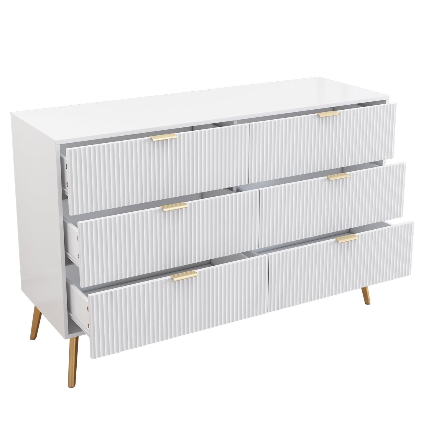 Buffets,Meuble de Rangement Blanc,armoires de Cuisine,Coiffeuse, Buffet avec 6 tiroirs, Pieds plaqués Or, 6 commodes avec poignées, 120 x 40 x 78 cm,Convient pour entrée,Salle à Manger, Bureau
