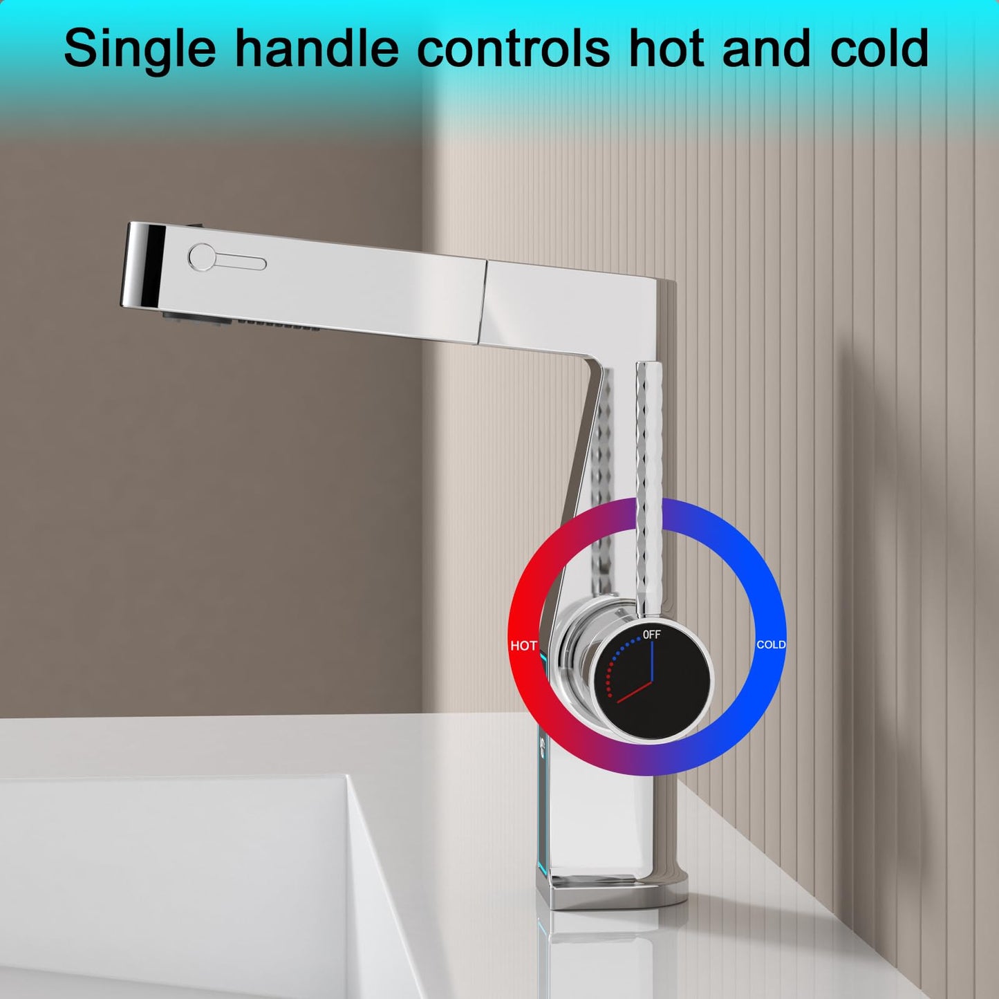 Robinet de Lavabo avec Douchette 3 Modes, Extractible Robinet de Salle de Bain avec Affichage Numérique LED Mitigeur Lavabo Monocommande Chaude et Froide Robinet Salle de Bain