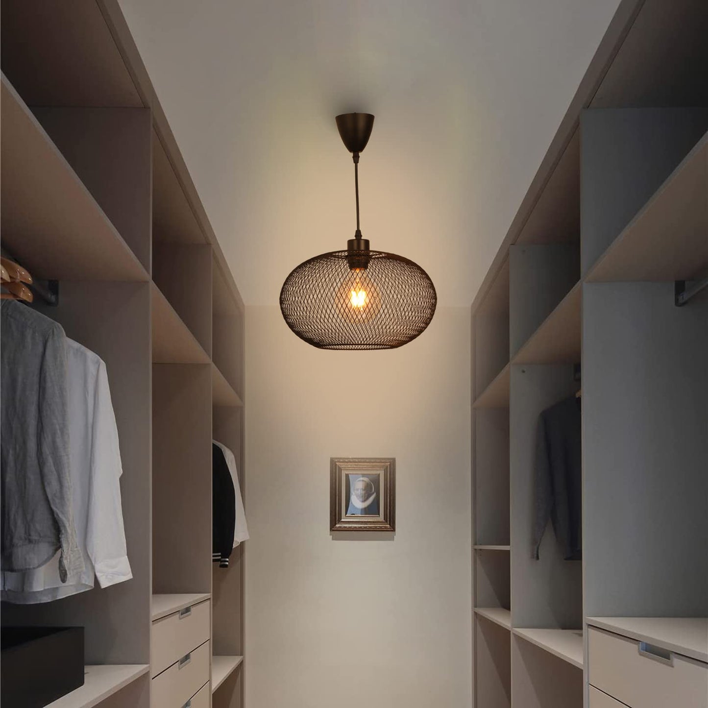 Plafonnier rétro, Lustre de ferme noir, Plafonnier Suspension Abat-jour, Métal Lampe Suspension, Pendante Suspension Luminaire Industriel, Ø310mm, max 60W, pour chambre salle à manger salon couloir-C