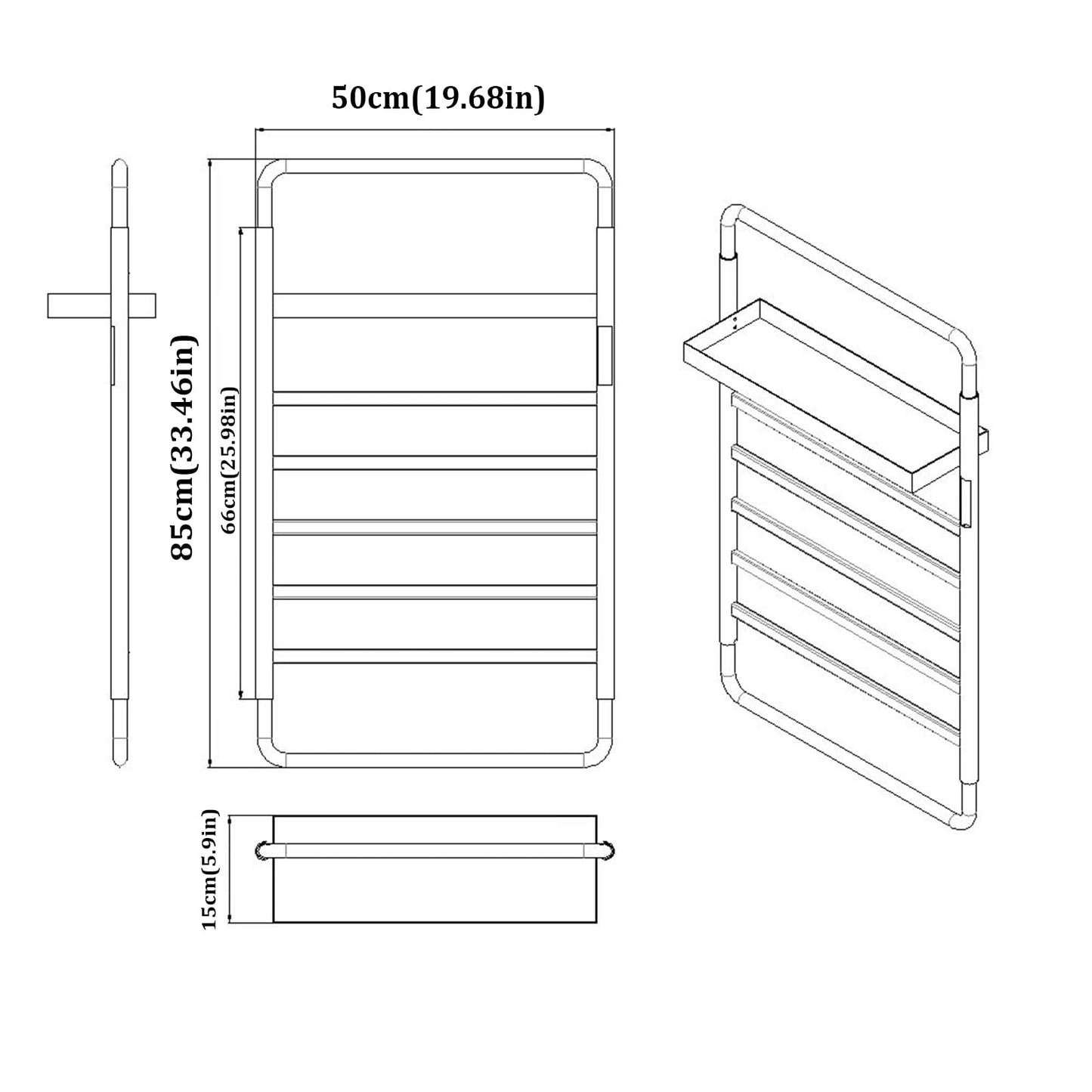 Sèche-Serviettes Électrique Intelligent WiFi Commande Vocale avec Étagère Pliable, avec Minuterie, 45-70 °C, 5 Barres 65 W Porte-Serviettes Chauffant, 85x50CM Radiateur De Salle De Bain