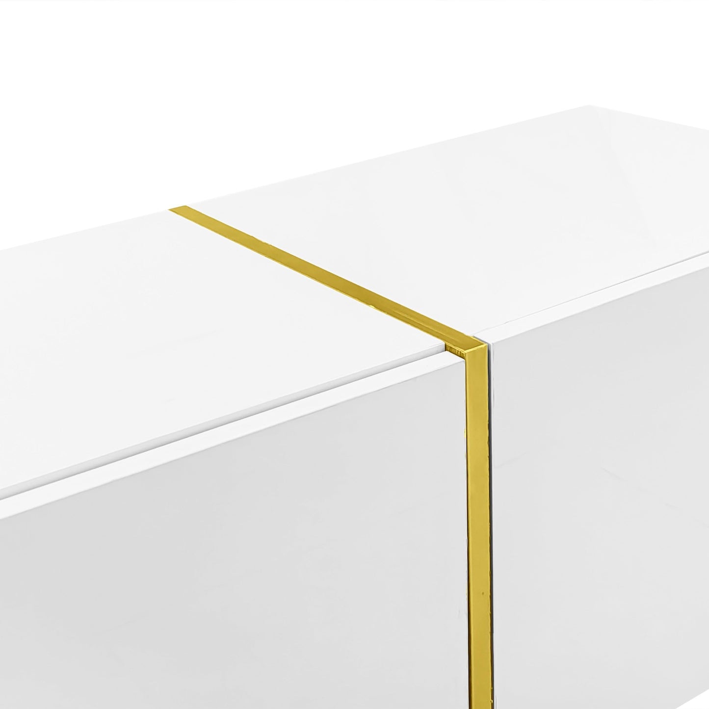Meuble TV Moderne et Simple, 170 cm Banc TV Brillant avec Quatre Portes, Accents Dorés, Console Multimédia TV pour Les TV jusqu'à 70", Grand Espace de Rangement, Meuble Salon, Facile à Assembler